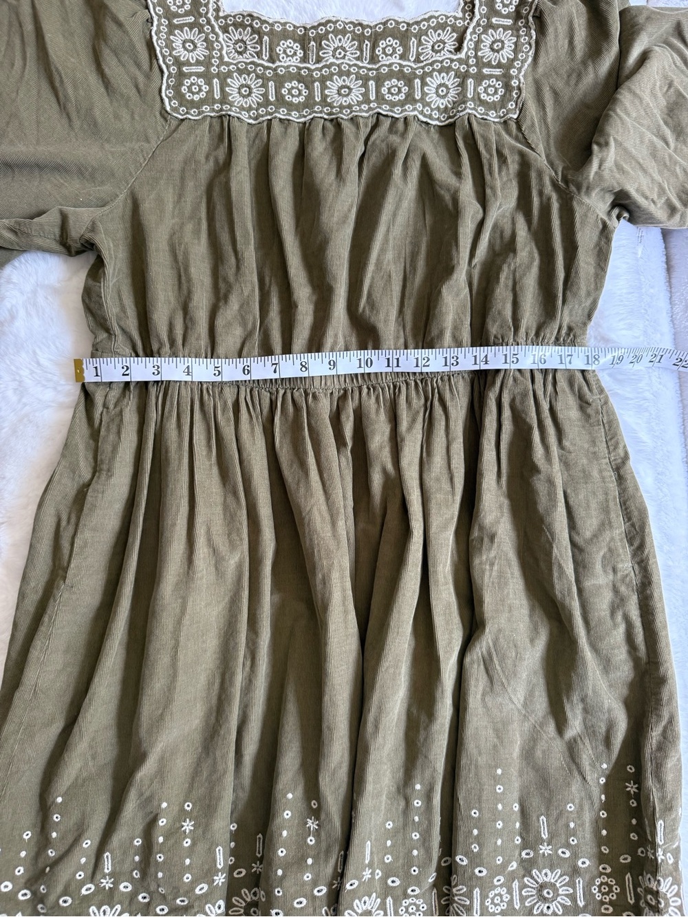 Madewell Embroidered Corduroy Square Neck Mini Dress Women’s XL Olive Gr - Picture 10 of 15